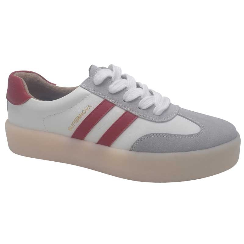 Zanni & Co Womens BURGUNDY / 3UK Drilleys Womens 2 Stripe Burgundy Lace Up Fashion Trainer - Fifty Four