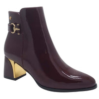 Zanni & Co Womens BURGUNDY / 3UK Zanni & Co Burgundy Patent Side Zip Block Heel Ankel Boot - Meicun