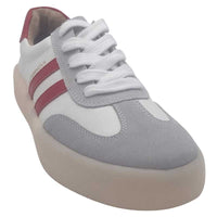 Zanni & Co Womens Drilleys Womens 2 Stripe Burgundy Lace Up Fashion Trainer - Fifty Four