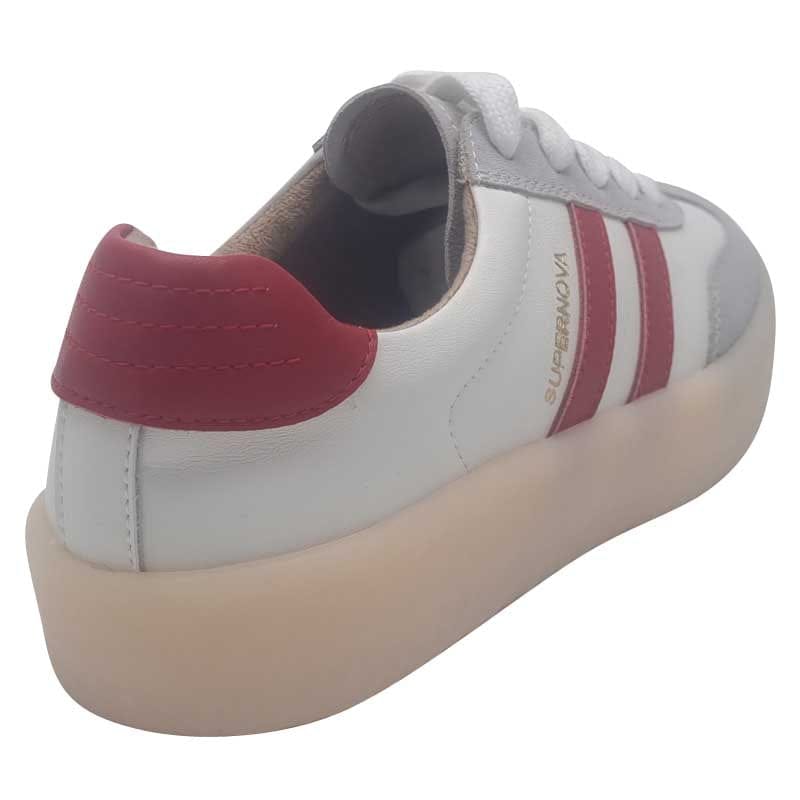 Zanni & Co Womens Drilleys Womens 2 Stripe Burgundy Lace Up Fashion Trainer - Fifty Four