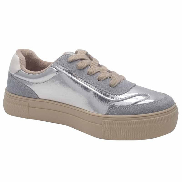 Zanni & Co Womens Drilleys Womens Silver V Design Lace-Up Trainer - Eighty