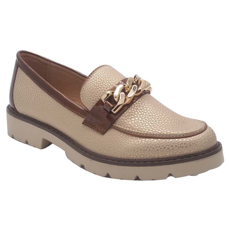 Zanni & Co Womens GOLD / 3UK Zanni & Co Gold Shimmer Slip On Low Heel Loafer - Daqia One