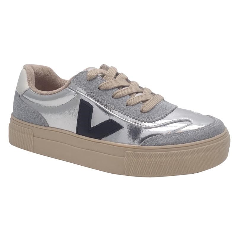 Zanni & Co Womens SILVER / 3UK Drilleys Womens Silver V Design Lace-Up Trainer - Eighty
