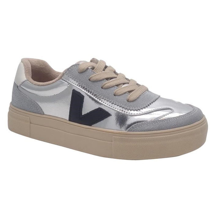 Zanni & Co Womens SILVER / 3UK Drilleys Womens Silver V Design Lace-Up Trainer - Eighty