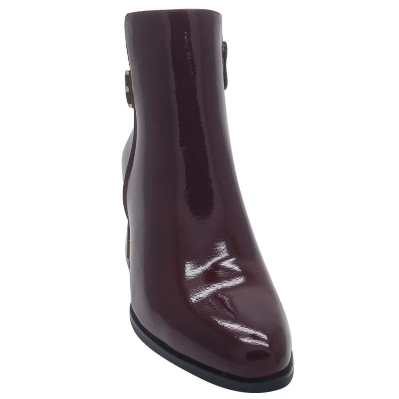 Zanni & Co Womens Zanni & Co Burgundy Patent Side Zip Block Heel Ankel Boot - Meicun
