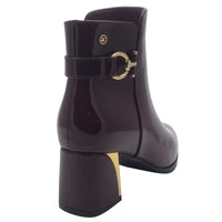 Zanni & Co Womens Zanni & Co Burgundy Patent Side Zip Block Heel Ankel Boot - Meicun