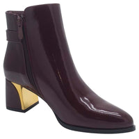 Zanni & Co Womens Zanni & Co Burgundy Patent Side Zip Block Heel Ankel Boot - Meicun