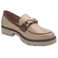 Zanni & Co Womens Zanni & Co Gold Shimmer Slip On Low Heel Loafer - Daqia One