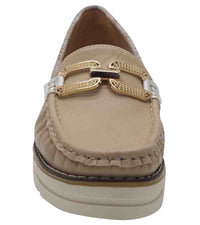 Zanni & Co Womens Zanni & Co Womens Beige Loafer Gold Detail Slip On Shoe - Pakundia