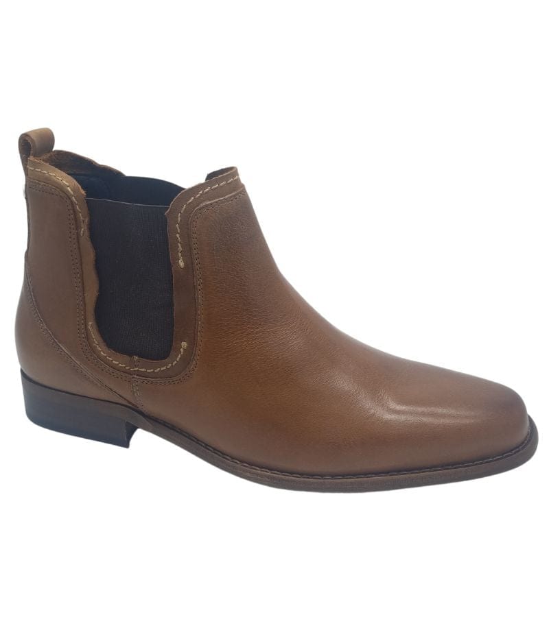 Escape Mens 7UK / TAN Escape Mens Leather Pull On Chelsea Ankle Boot - Austin